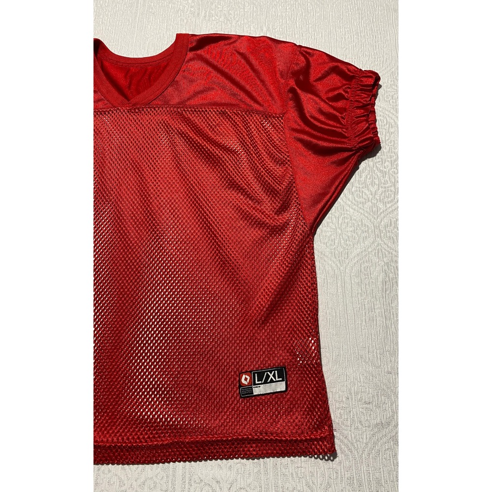 Vintage Mesh Football Practice Jersey Shirt Red Solid Yoke Elastic Cuffs L/XL